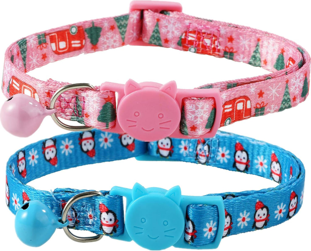 Breakaway Cat Collar Set for Christmas - 2 Pack of X-Small Dog Collars for Kittens and Puppies