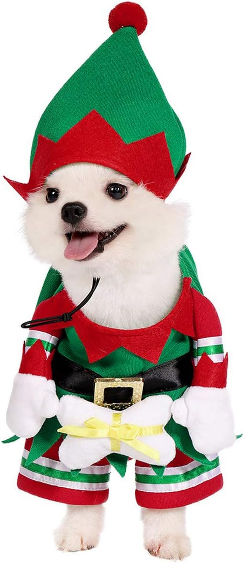 Christmas Elf Costume for Dogs and Cats with Hat - Festive Winter Fleece Apparel (Size M)