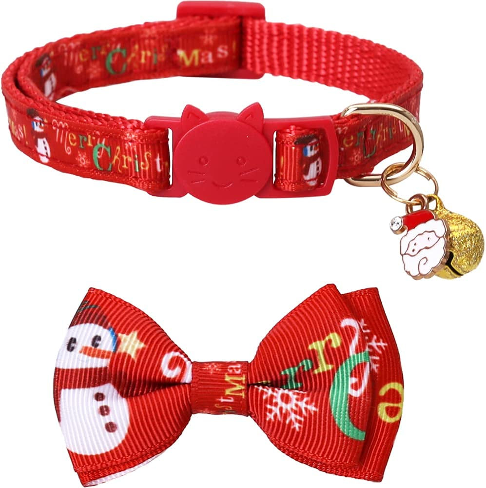 Adjustable Breakaway Christmas Cat Collar with Bow Tie and Bell for Enhanced Safety