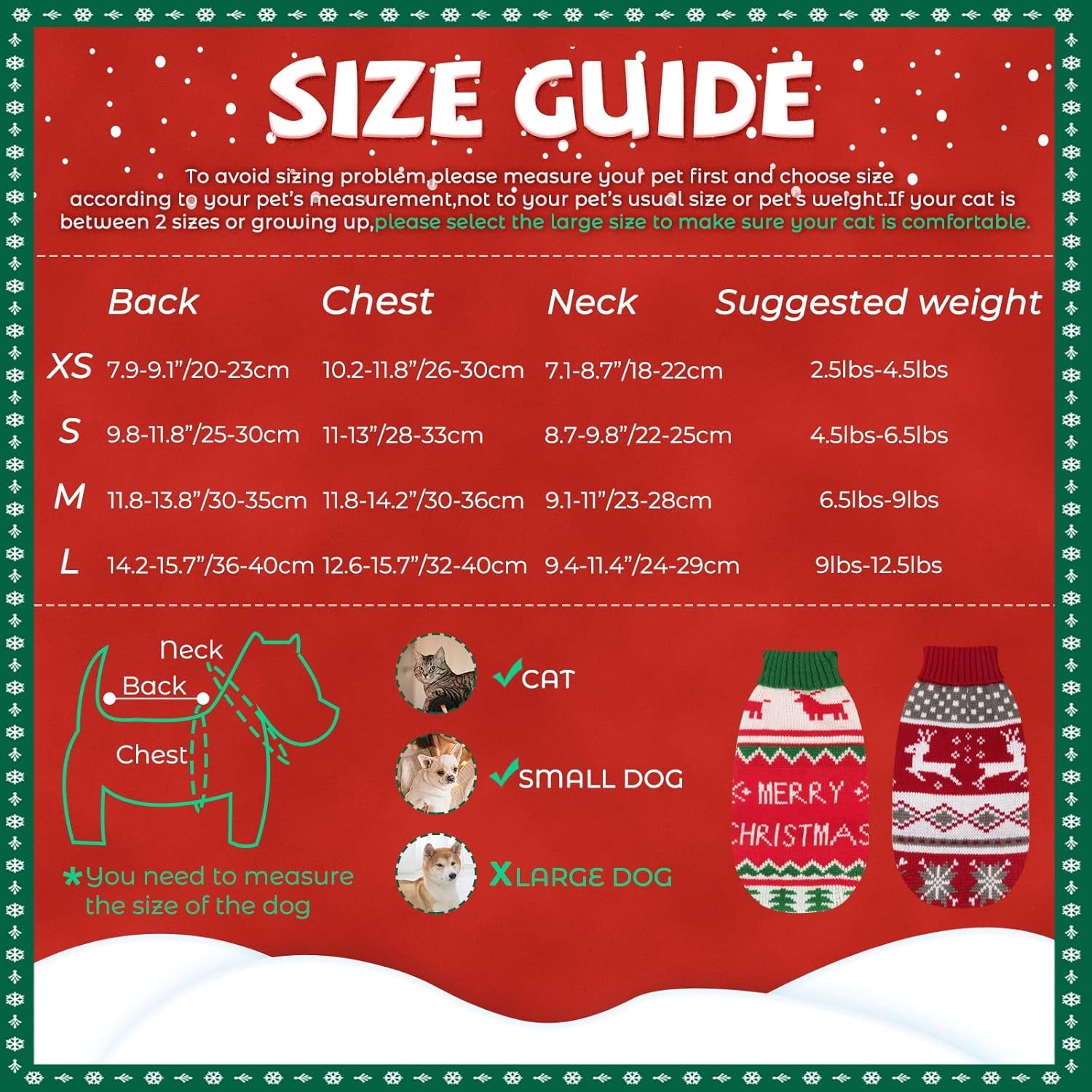 2-Pack Christmas Sweaters for Cats and Small Dogs - Winter Knitwear with Reindeer and Snowflake Design