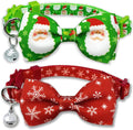 Christmas Holiday Cat Collar Set with Bow Tie and Bell, Winter Breakaway Design for Kittens - 2 Pack