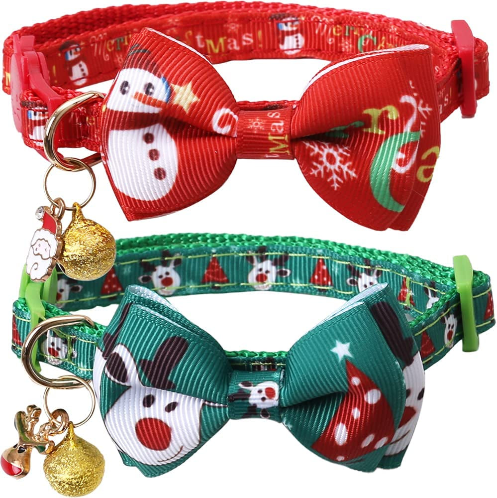 Adjustable Breakaway Christmas Cat Collar with Bow Tie and Bell for Enhanced Safety