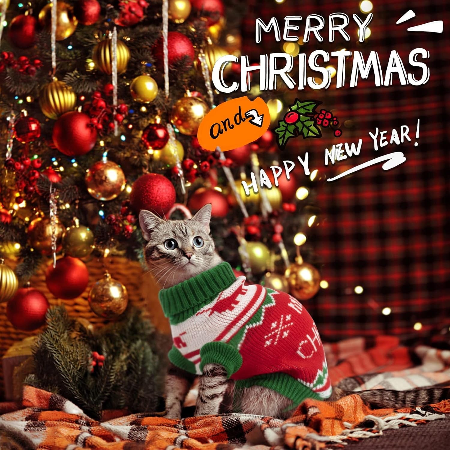 2-Pack Christmas Sweaters for Cats and Small Dogs - Winter Knitwear with Reindeer and Snowflake Design