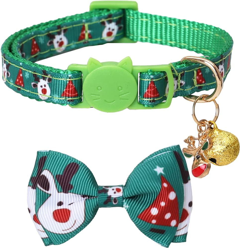 Adjustable Breakaway Christmas Cat Collar with Bow Tie and Bell for Enhanced Safety