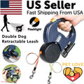 Dual Pet Leash Retractable Reflective Lead 360 Swivel Double Dog Walking Leash