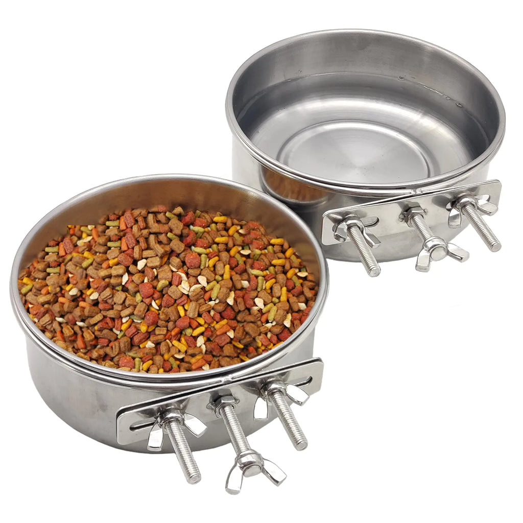 PINVNBY 2pcs Stainless Steel Bird Bowl Bird Water Bowl Stainless Steel Bird Feeding Dish Cups for Bird Parrot Parakeet African Greys Conure Cockatiels Lovebird Budgie Chinchilla (L)
