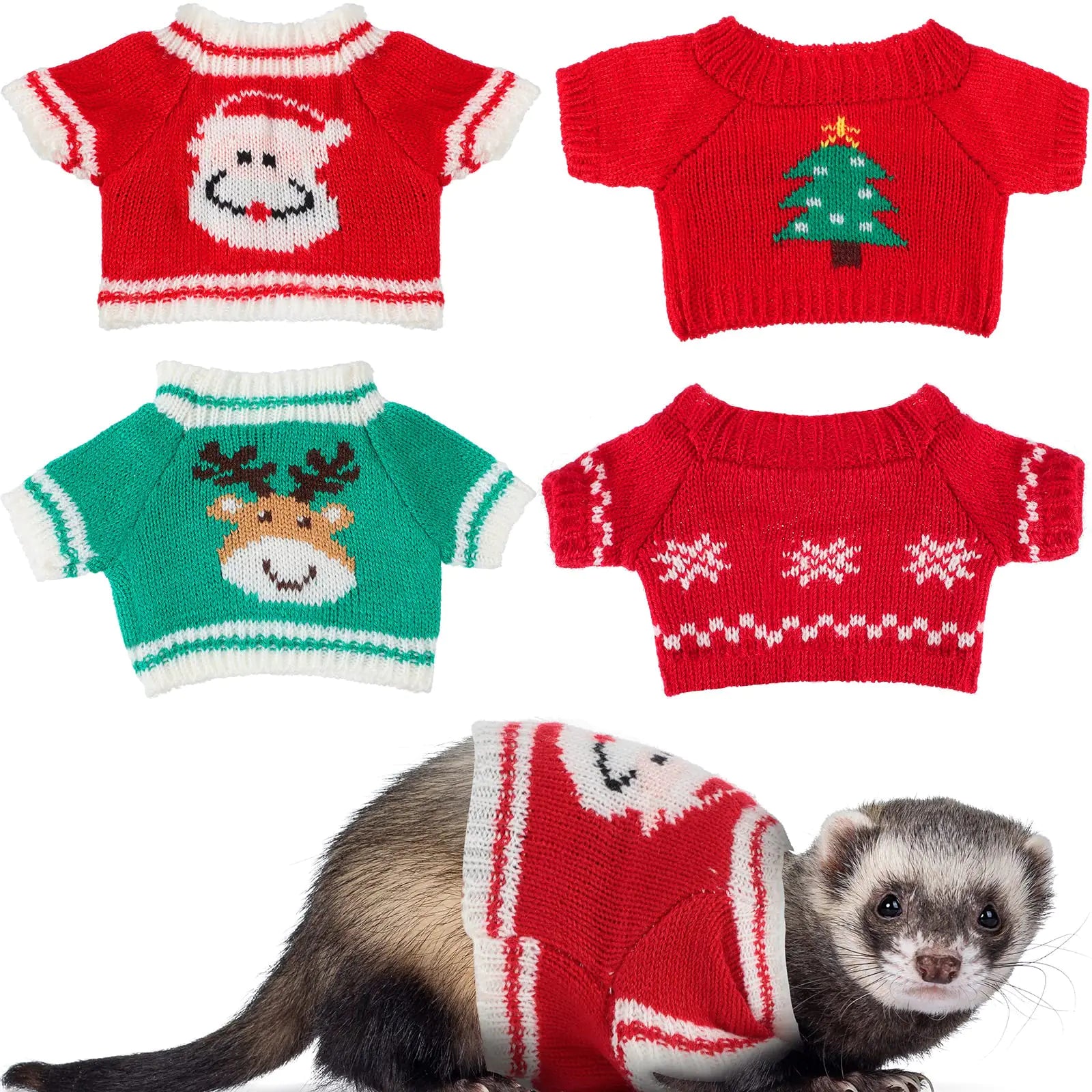 Mixweer 4 Pcs Ferret Clothes Hamster Sweater Guinea Pig Clothes Bunny Costume Knitted Sweatshirt for Warm Winter Christmas Vest Clothing Ferret Accessories Kit Small Animal Outfit (Snowflake Style)