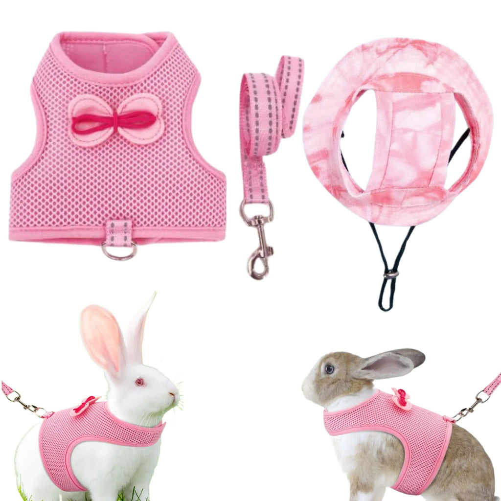 Cute Bunny Harness Leash with Hats for Pet Rabbit Rabbit Harness Bunny Leash for Walking with Hat Rabbit Leash Clothes Bunny Accessories for Rabbits Cat Kitten Puppy Rabbit Accessories (Pink M)