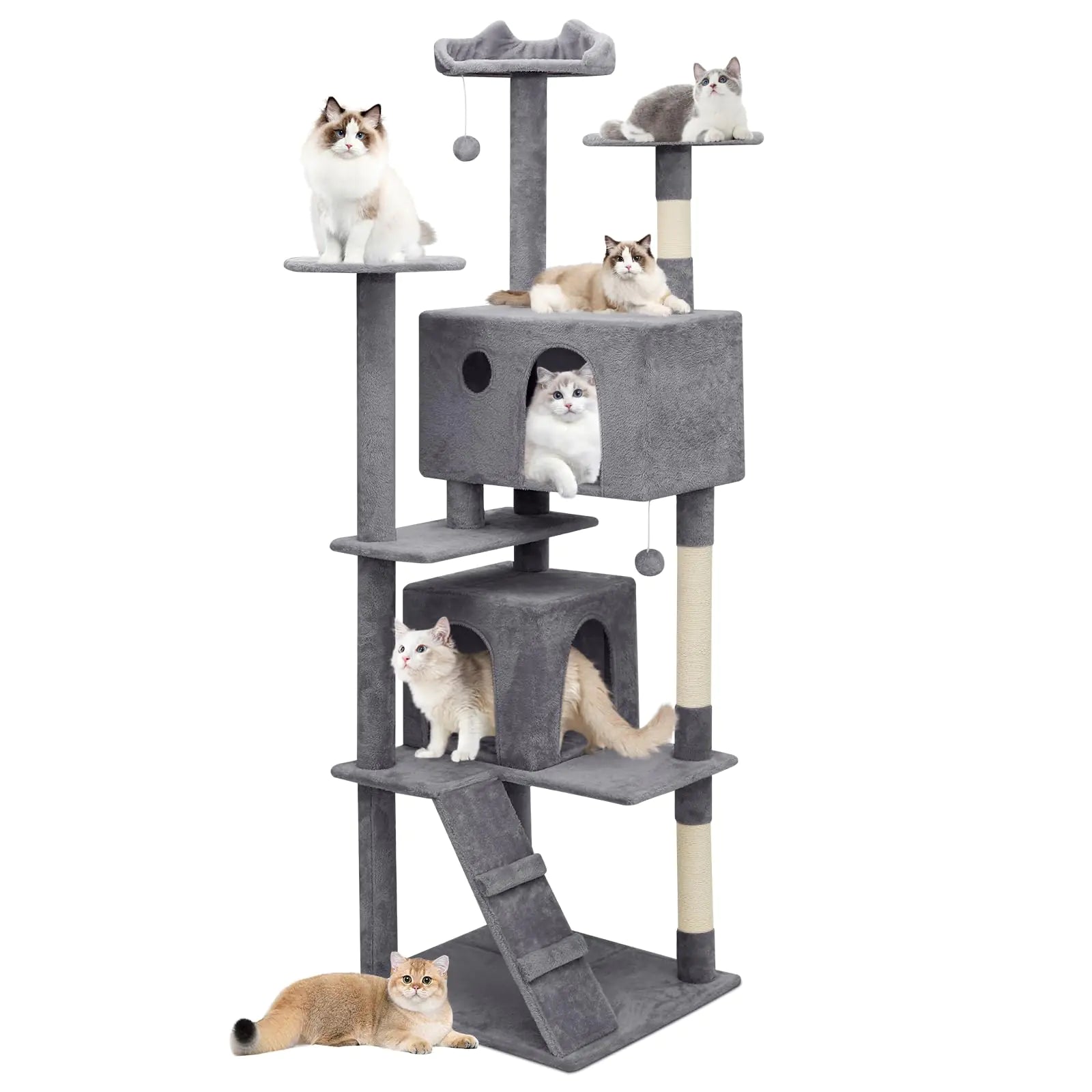 MoNiBloom Cat Tree 77 Inch Cat Tree Tower with 2 Condo Tall Cat Tower with Scratching Post Cat Climbing Tower Cat Tree for Indoor Cats Smoky Grey
