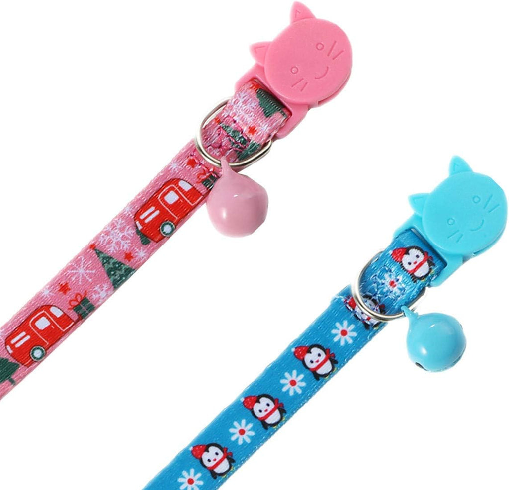 Breakaway Cat Collar Set for Christmas - 2 Pack of X-Small Dog Collars for Kittens and Puppies