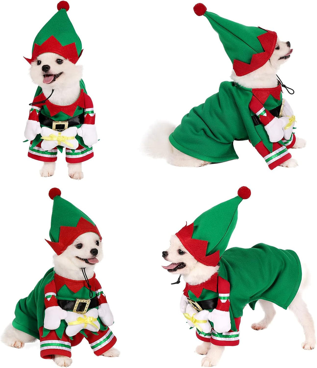Christmas Elf Costume for Dogs and Cats with Hat - Festive Winter Fleece Apparel (Size M)