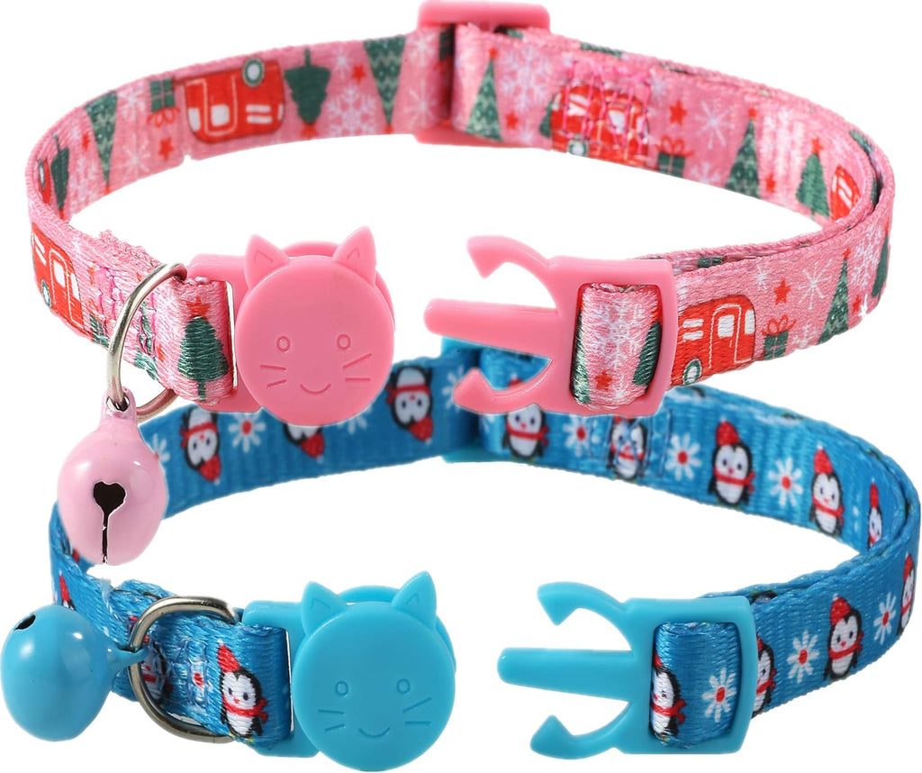 Breakaway Cat Collar Set for Christmas - 2 Pack of X-Small Dog Collars for Kittens and Puppies