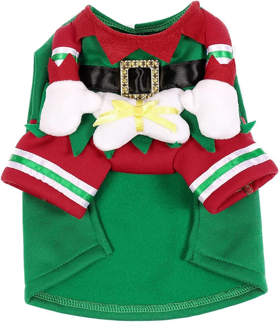 Christmas Elf Costume for Dogs and Cats with Hat - Festive Winter Fleece Apparel (Size M)