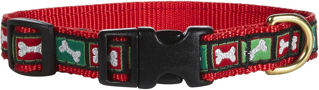 Christmas Bones Pattern Dog Collar - Medium (12 to 18 Inches, 1 Inch Width)