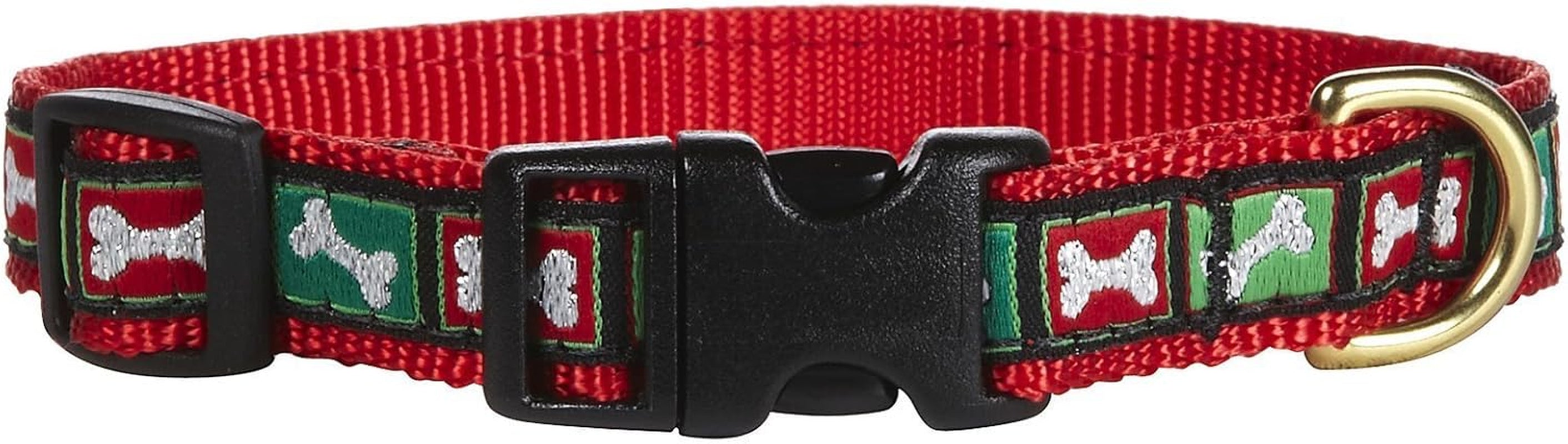 Christmas Bones Pattern Dog Collar - Medium (12 to 18 Inches, 1 Inch Width)
