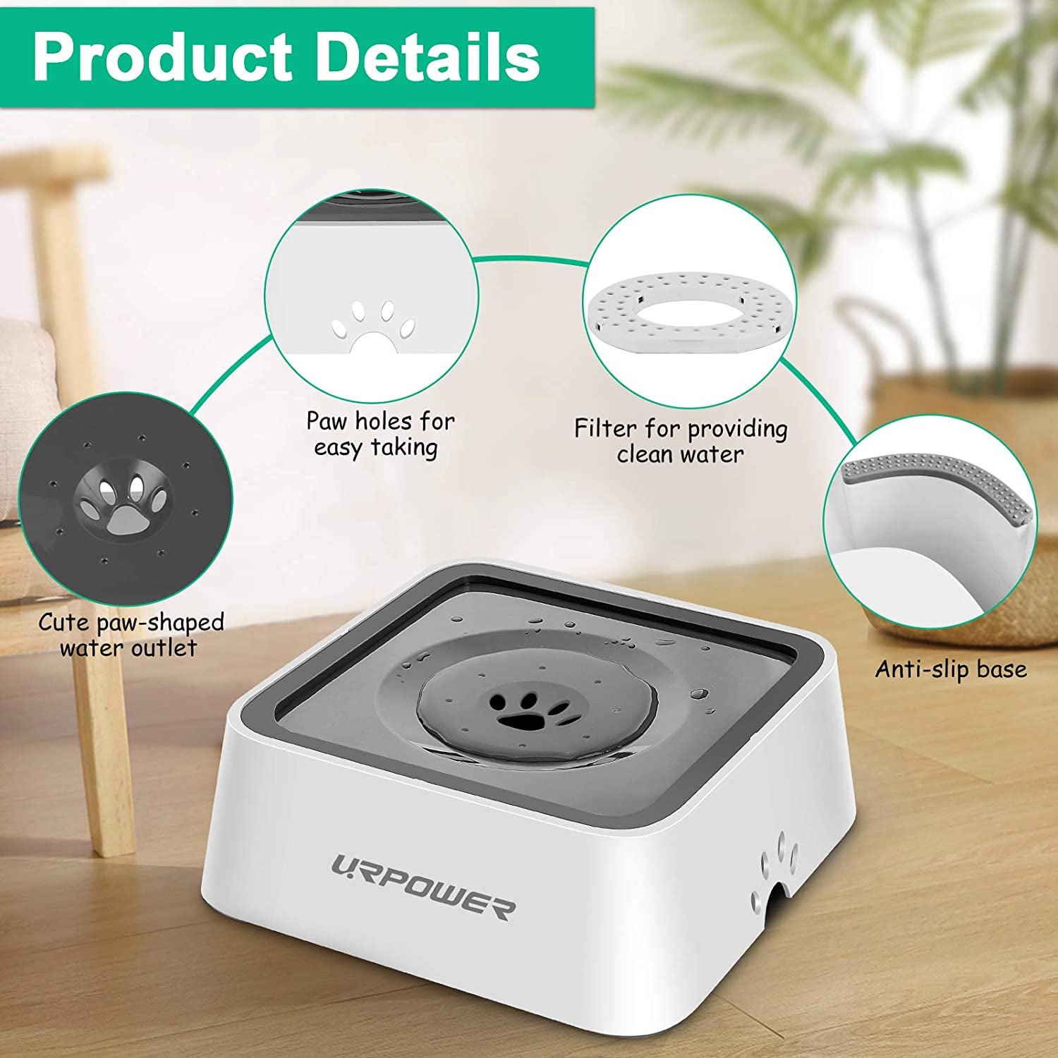 2.5L Large Capacity No-Spill Dog Water Bowl - Splash Proof Slow Feeder and Portable Travel Dispenser for Dogs, Cats, and Pets