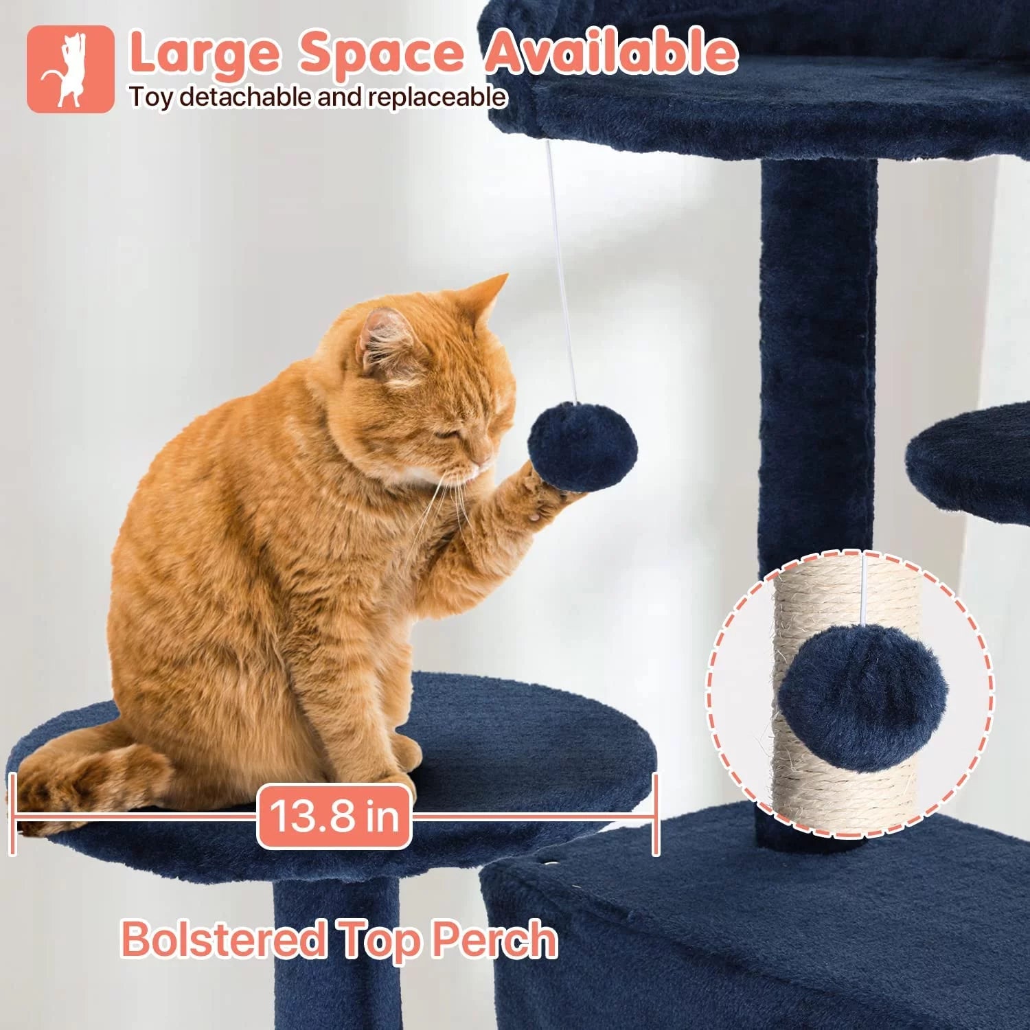 54-Inch Double Condo Cat Tree Tower with Scratching Post and Perch for Indoor Use, Navy Blue