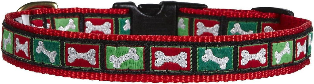 Christmas Bones Pattern Dog Collar - Medium (12 to 18 Inches, 1 Inch Width)