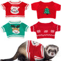 Mixweer 4 Pcs Ferret Clothes Hamster Sweater Guinea Pig Clothes Bunny Costume Knitted Sweatshirt for Warm Winter Christmas Vest Clothing Ferret Accessories Kit Small Animal Outfit (Snowflake Style)