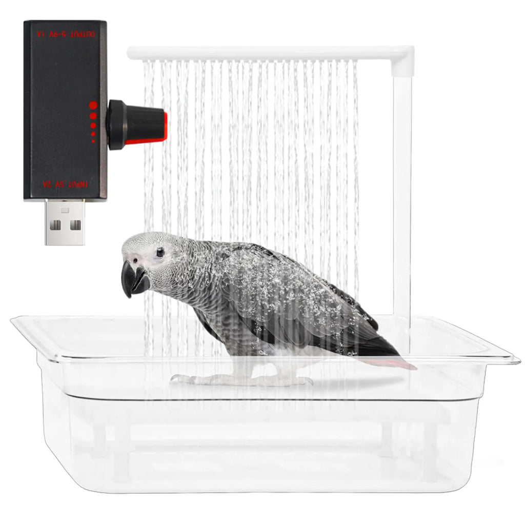Parrot Bathtub USB Electric Large Bird Bathtub Shower with Water Pressure Controller Automatic Pet Bird Bath for Parakeet Cockatiel African Grey Cockatoo Bird Case Accessories Bird Toys