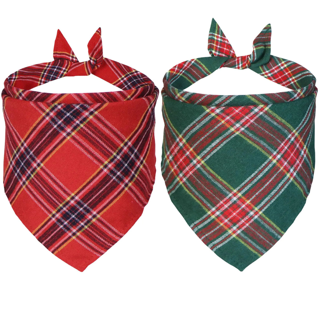 JOTFA 2 Pack Christmas Dog Bandanas Multi Sizes Plaid Dog Christmas Bandana Scarf Holiday Christmas Bandanas for Large Extra Large Dogs (Christmas-2 X-Large)