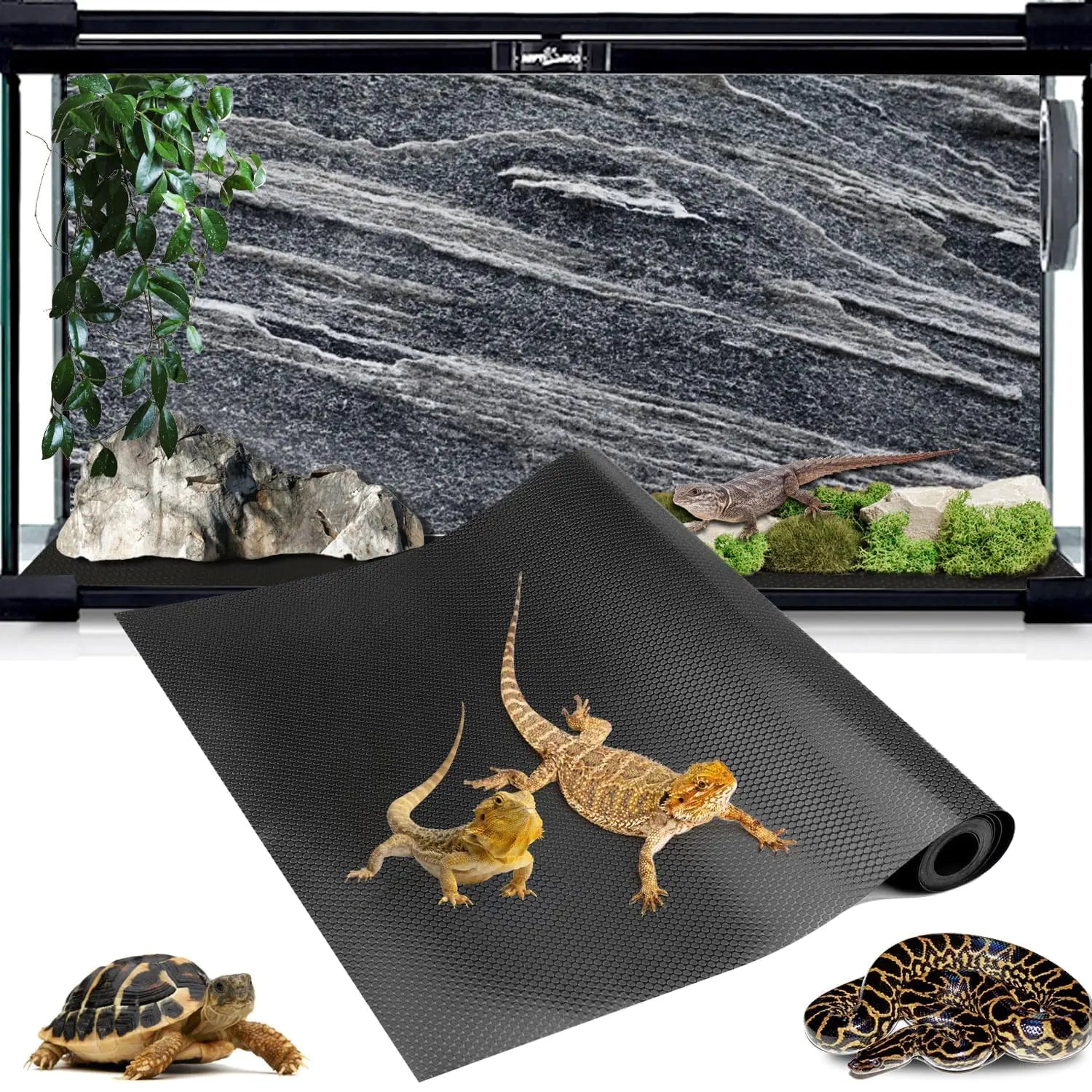 120 Gallon Reptile Terrarium Mat Liner 96" X 24" Bearded Dragon Tank Accessories Bearded Dragon Substrate for 4x2x2 Reptile Enclosure Reptile Bedding Carpet for Leopard GeckoLizardTortoise Black