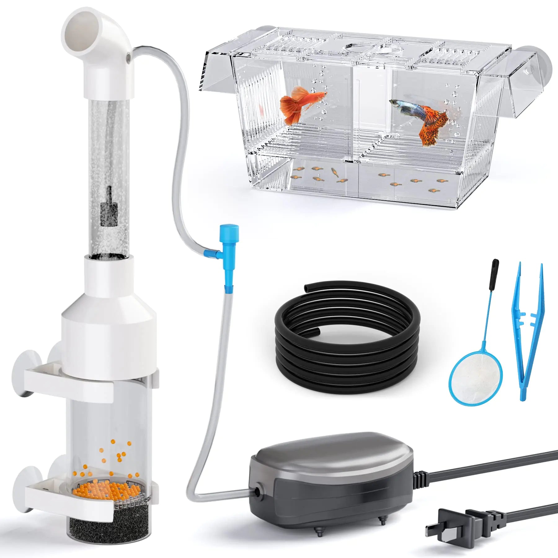 Fish Egg Incubator Tumbler Aquarium Cichlids Fish Hatchery with Aquarium air Pump，Isolation Fish Breeding Box Small Fish net and Small Aquarium tweezer